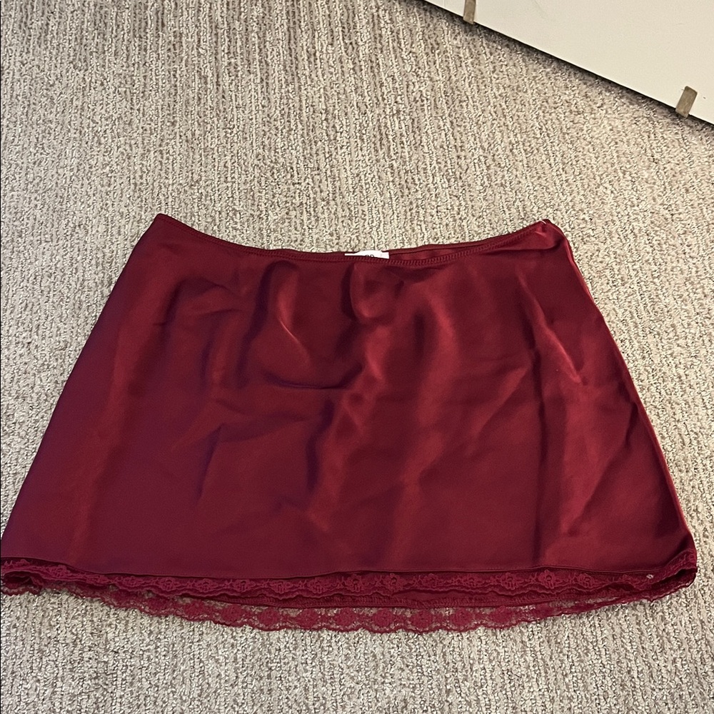 BP Burgundy Mini Skirt with Lace Hem